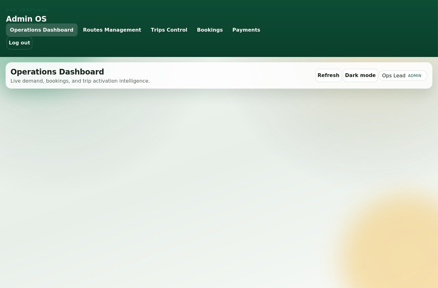 BDK Ventures booking administration workspace